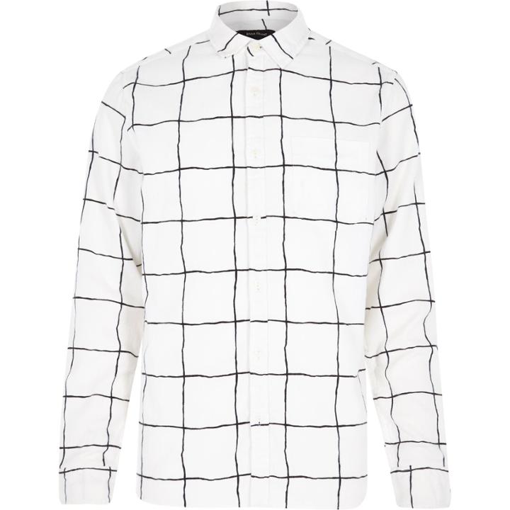 River Island Menswhite And Checked Shirt