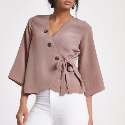 River Island Womens Nude Wrap Button Blouse