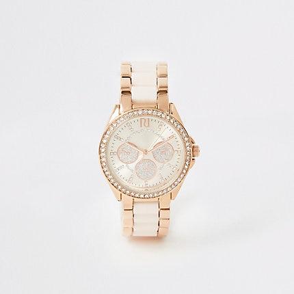 River Island Womens Rose Gold Diamante Chain Mini Watch