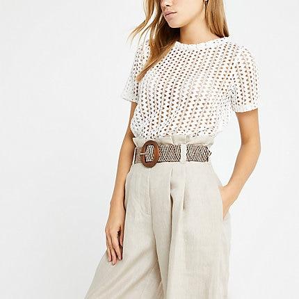 River Island Womens White Crochet Loose Fit T-shirt