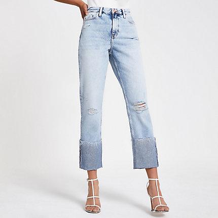 River Island Womens Denim Rolled Hem Ripped Jeans
