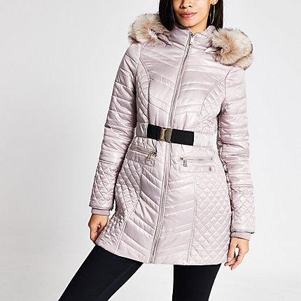 River Island Womens Champagne Satin Padded Belted Jacket