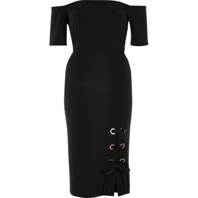 River Island Womens Eyelet Bardot Bodycon Midi Dress