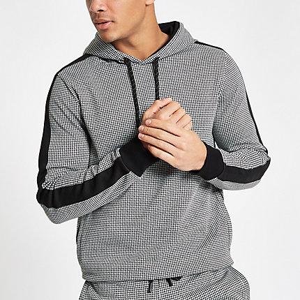 River Island Mens Dogtooth Check Slim Fit Hoodie