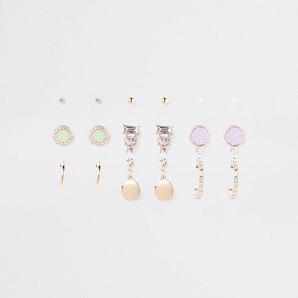River Island Womens Gold Tone Rhinestone Circle Earrings Pack