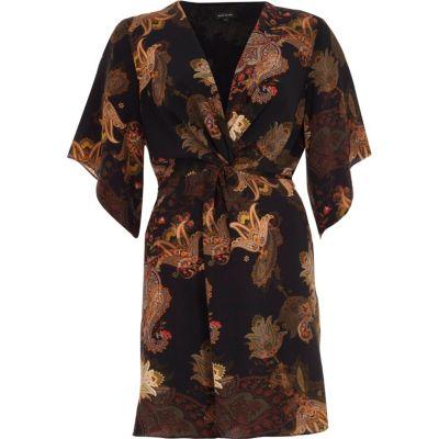 River Island Womens Floral Paisley Print Knot Waist Dress