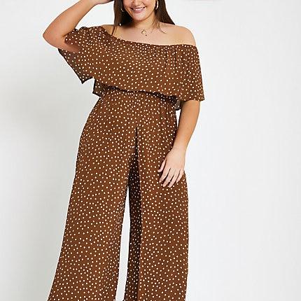 River Island Womens Plus Spot Bardot Jumpsuit