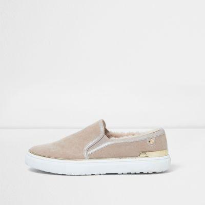 River Island Womens Faux Fur Lined Slip On Plimsolls