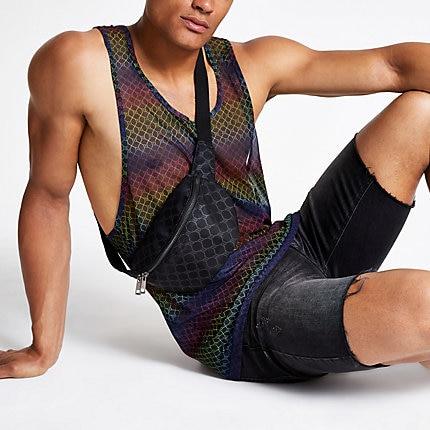 River Island Mens Slim Fit Stripe Pride Vest