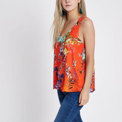River Island Womens Petite Floral Cross Back Cami Top
