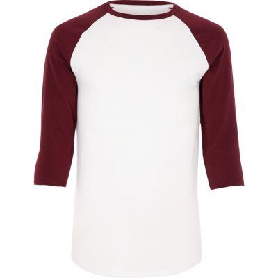 River Island Mens White And Muscle Fit Raglan T-shirt