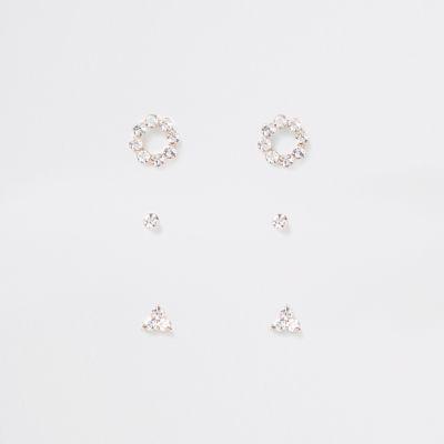 River Island Womens Gold Plated Cubic Zirconia Stud Multipack
