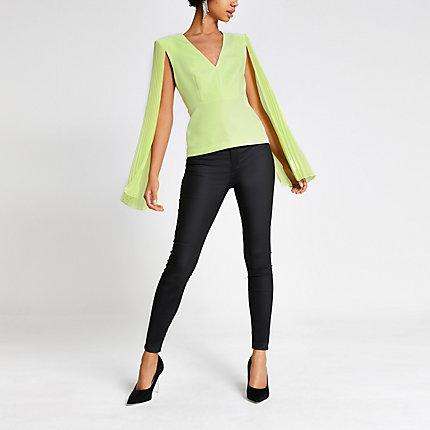 River Island Womens Long Pleated Sheer Sleeve Top