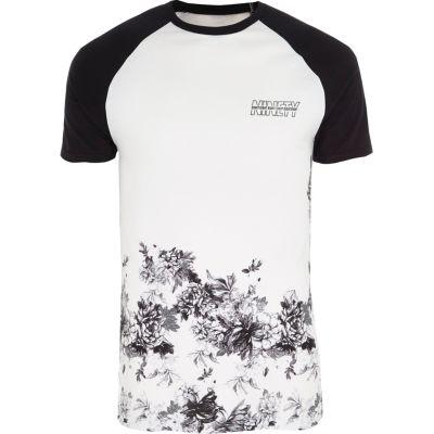 River Island Mens White Floral Hem Muscle Fit Raglan T-shirt