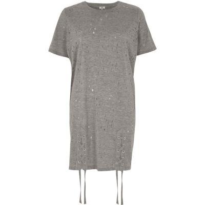 River Island Womens Eyelet Lace-up Hem Oversized T-shirt