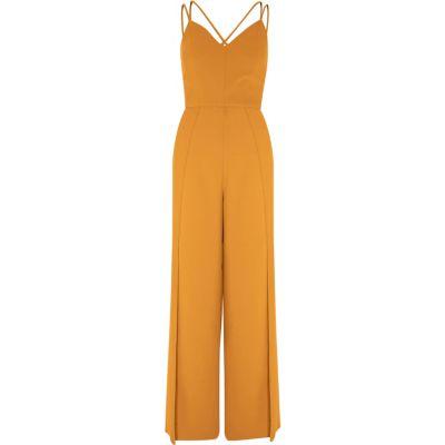 River Island Womens Yellow Wide Split Leg Cami Jumpsuit