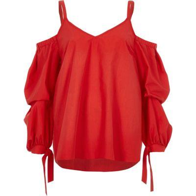 River Island Womens Poplin Cold Shoulder Tie Cuff Top