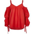 River Island Womens Poplin Cold Shoulder Tie Cuff Top
