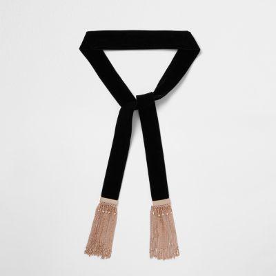 River Island Womens Velvet Tassel Chain Scarf