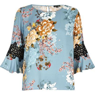 River Island Womens Print Cord Insert Bell Sleeve Top