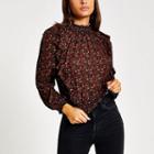 River Island Womens Floral Frill Long Sleeve Shirred Top