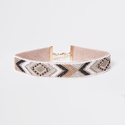River Island Womens White Geo Print Heatseal Choker