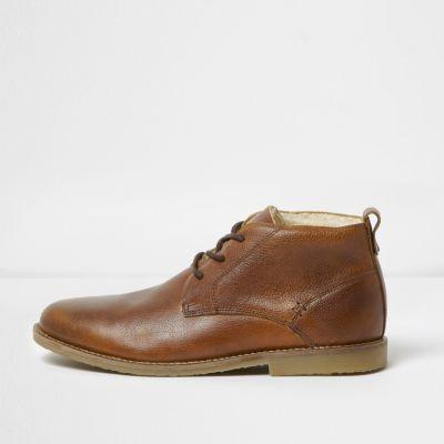 River Island Mens Leather Borg Lined Desert Boots