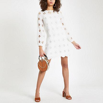 River Island Womens White Lace Cut Out Swing Dress