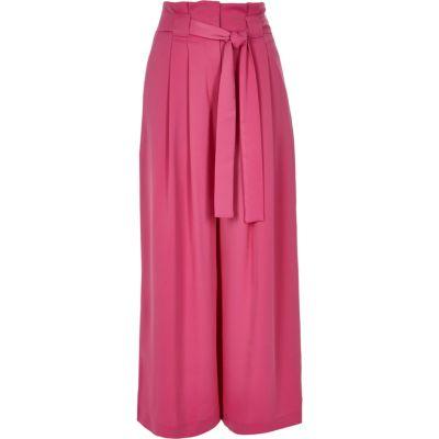 River Island Womens Petite Paperbag Waist Wide Leg Trousers