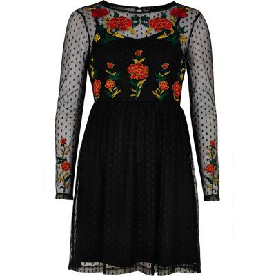 River Island Womens Mesh Rose Embellished Skater Dress