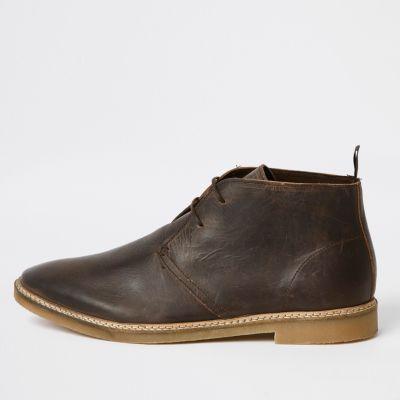 River Island Mens Leather Eyelet Desert Boots