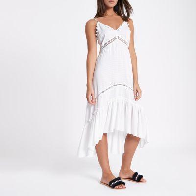River Island Womens White Pom Pom Trim Beach Dress