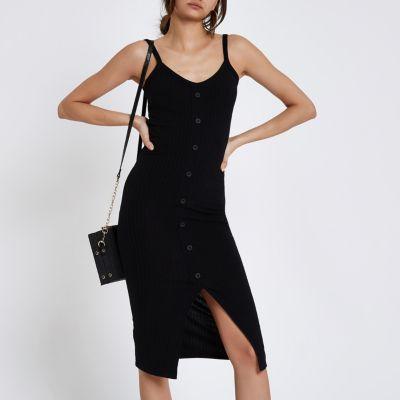River Island Womens Button Front Rib Bodycon Dress