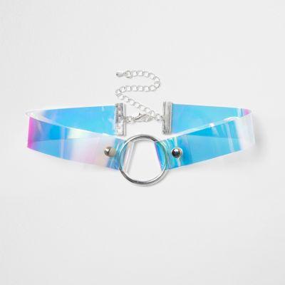 River Island Womens Clear Iridescent Circle Choker