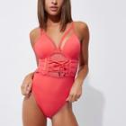 River Island Womens Mesh Corset Front Plunge Swimsuit