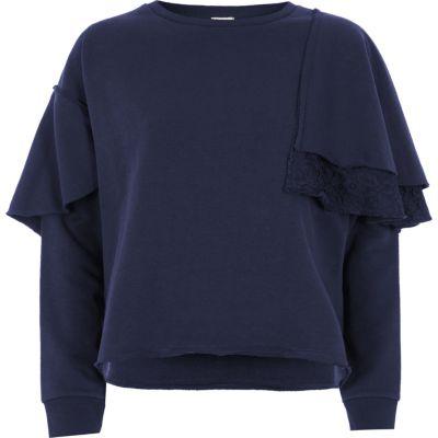 River Island Womens Lace Frill Sweatshirt