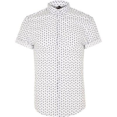 River Island Mens White Paisley Muscle Fit Short Sleeve Shirt