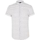 River Island Mens White Paisley Muscle Fit Short Sleeve Shirt