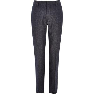River Island Mens Denim Linen-blend Slim Suit Pants
