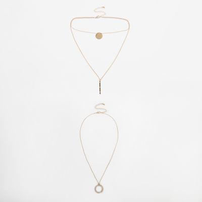 River Island Womens Gold Tone Disk Pave Multilayer Necklace Set