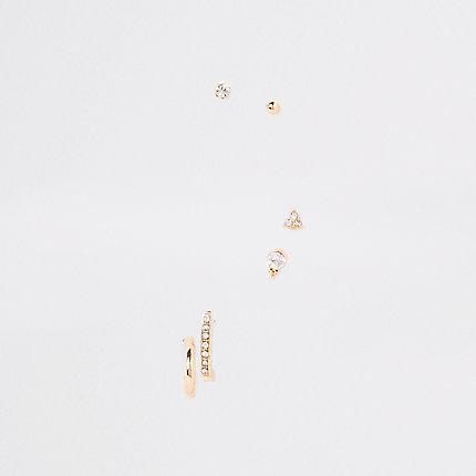 River Island Womens Gold Colour Diamante Paved Earrings Pack