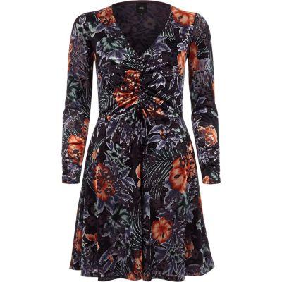 River Island Womens Floral Burnout Knot Front Mini Dress