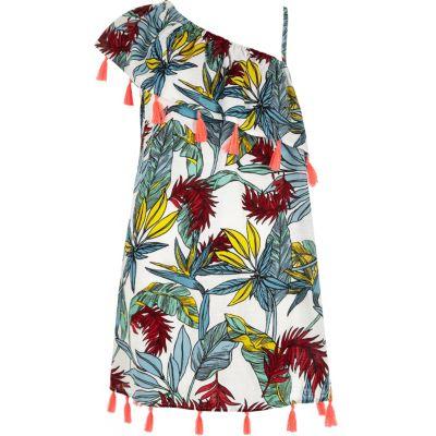 River Island Womens Leaf Print One Shoulder Beach Dress