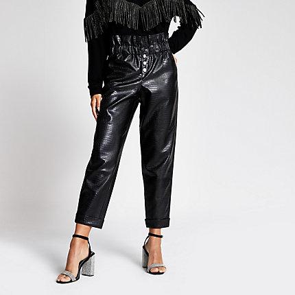 River Island Womens Croc Faux Leather Peg Leg Trousers