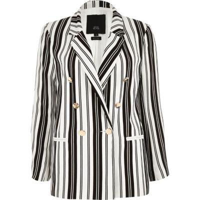 River Island Womens Petite White Stripe Double Breasted Blazer