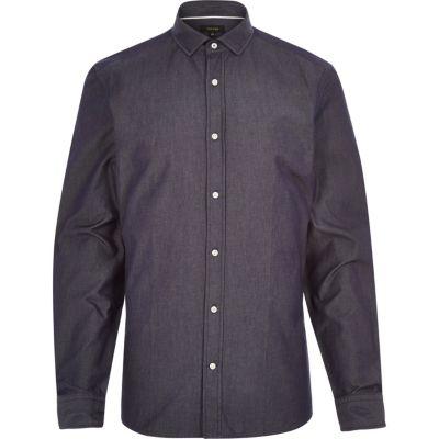 River Island Mens Dark Denim Long Sleeve Shirt