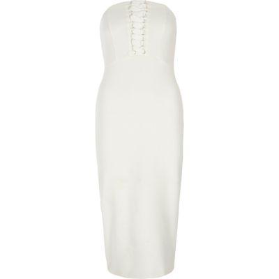 River Island Womens White Bandeau Lace-up Bodycon Dress