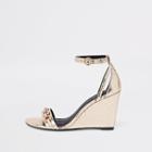 River Island Womens Gold Rhinestone Trim Snake Embossed Wedges