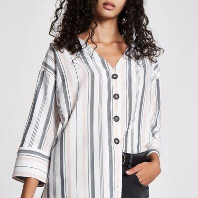 River Island Womens White Stripe Button Front Bar Back Blouse