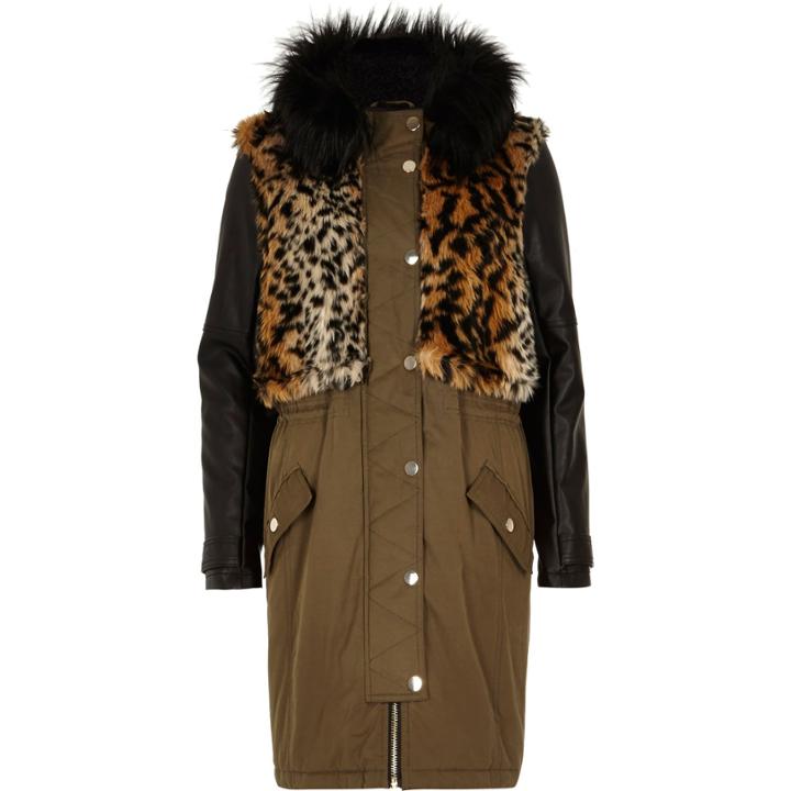 River Island Womens Faux Fur Leather-look Parka Jacket